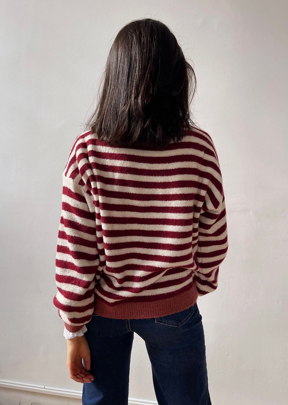 Thumbnail: Pia Burgundy and Cream striped jumper