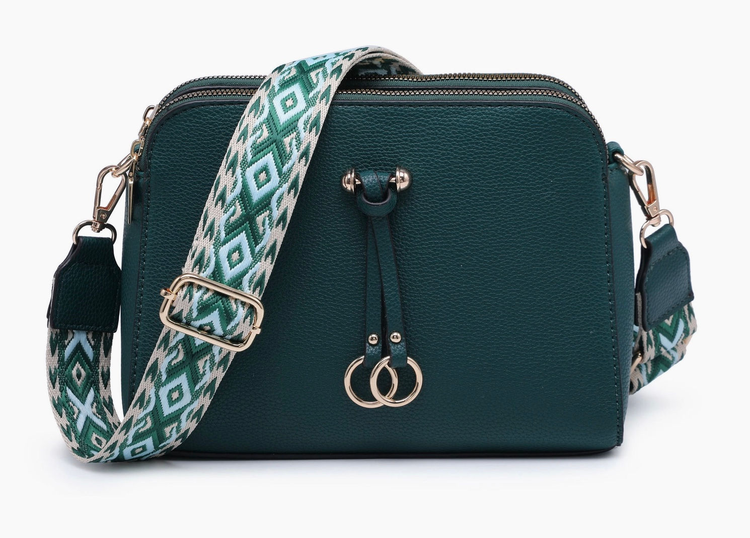 Three Zipped Sections Canvas Strap Cross Body Bag - Dark Gree