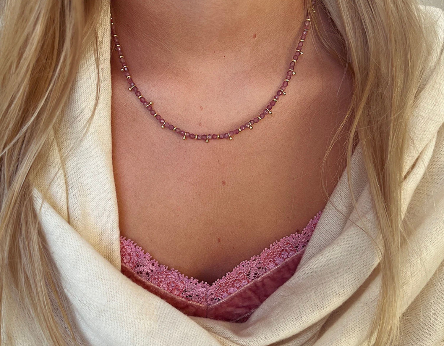 Boho Betty - Salus Pink Tourmaline Gemstone Gold Necklace