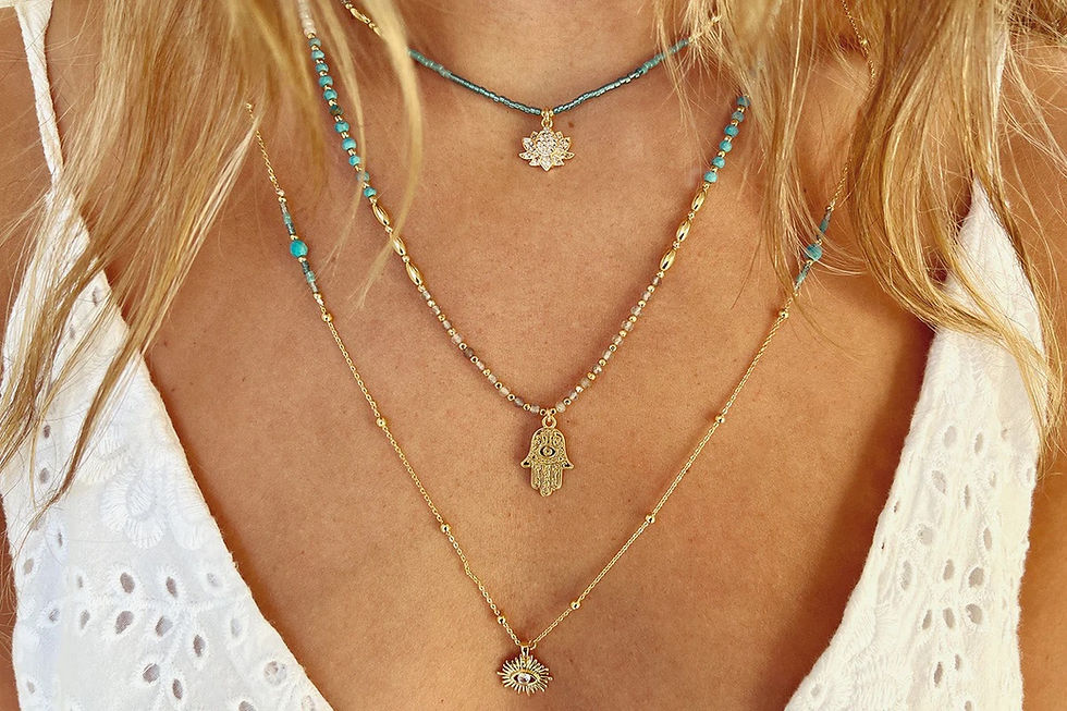 Boho Betty Lieu Turquoise Healing Hand Gold Necklace