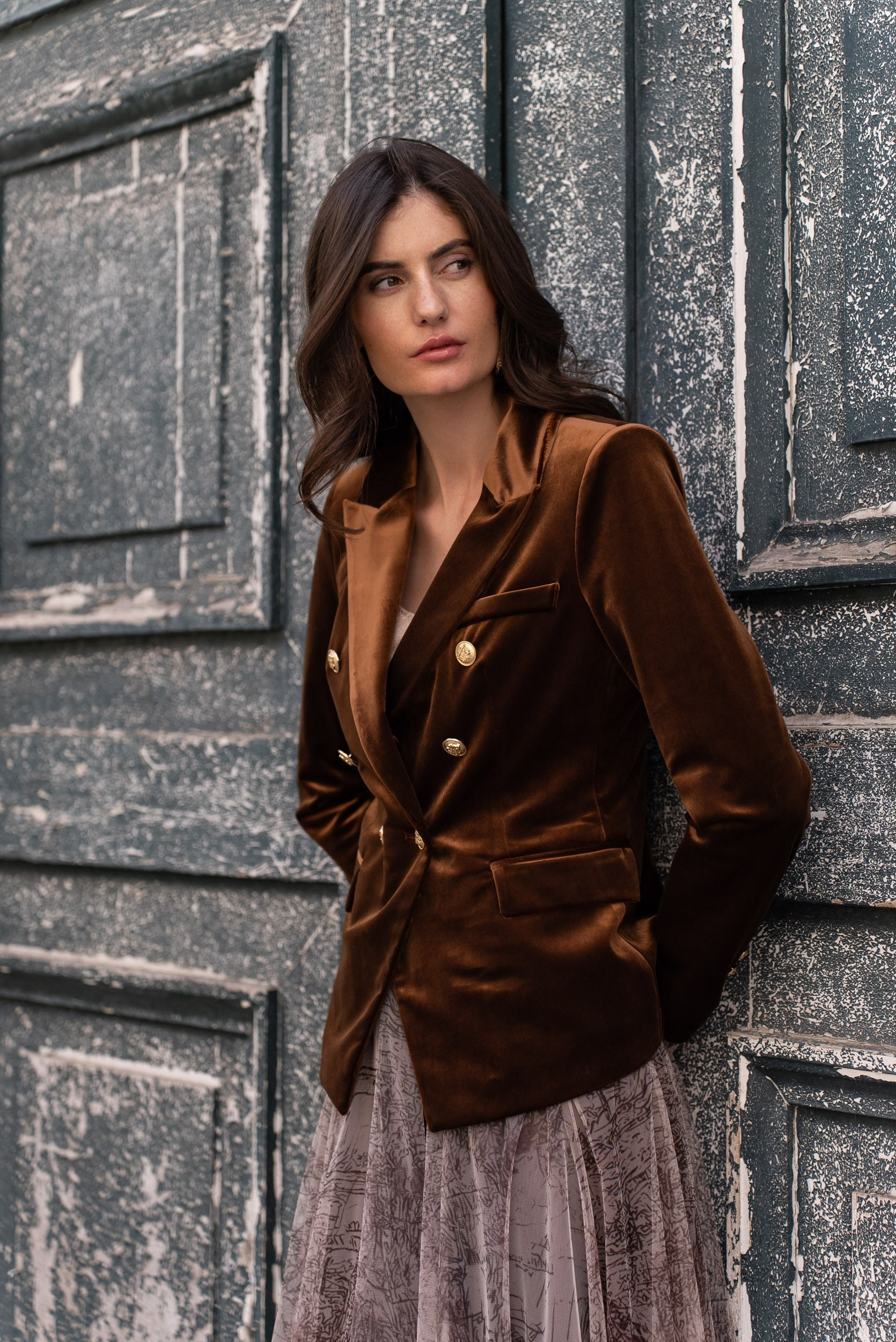 Gabrielle - Velvet Blazer Jacket -Chocco