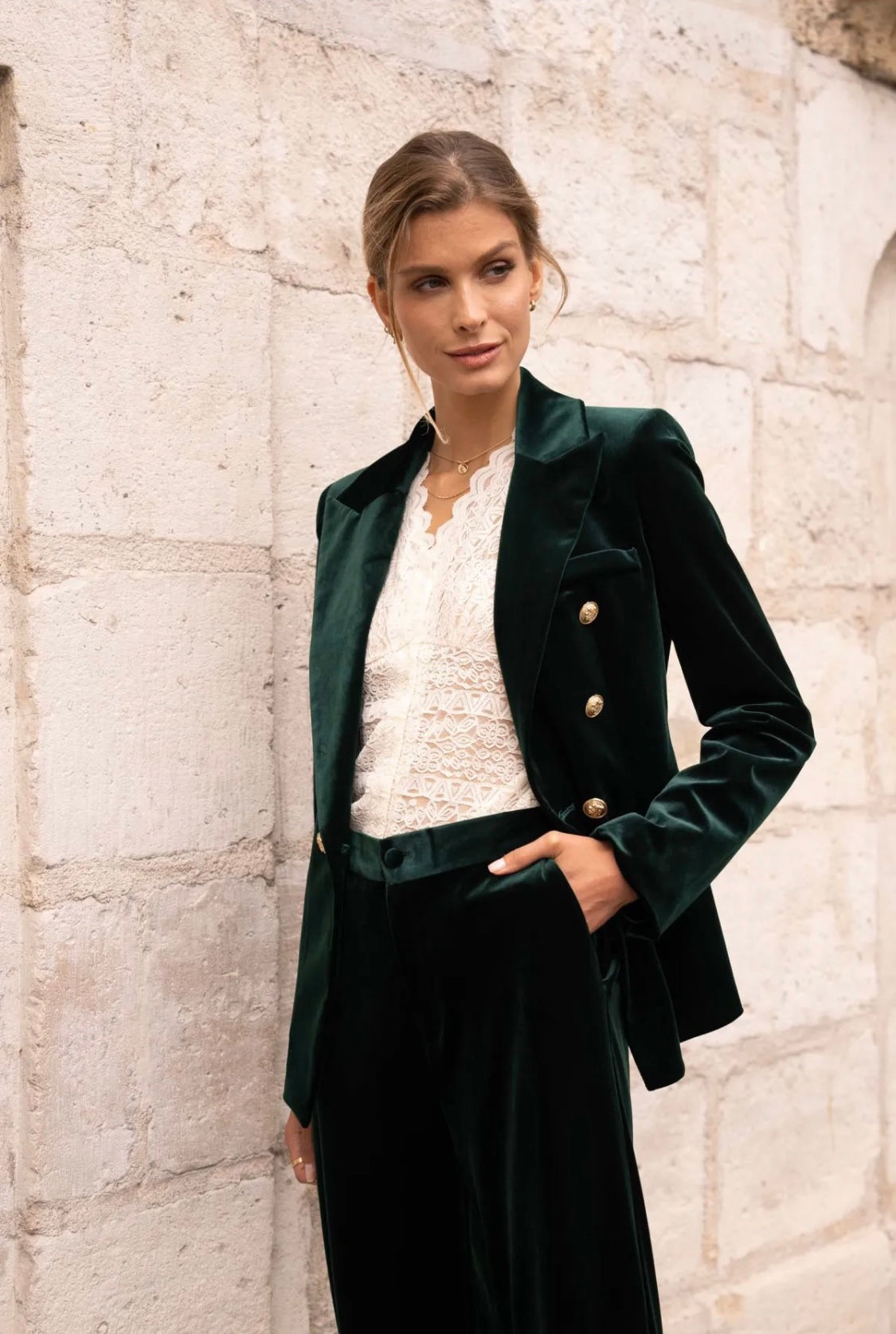 Gabrielle - Velvet Blazer Jacket - Vert bouteille