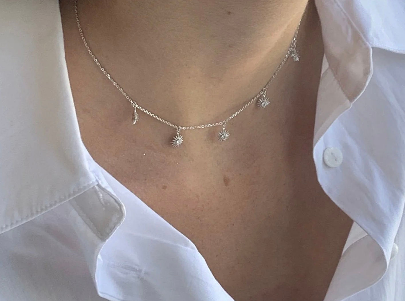 Boho Betty - Calvados CZ Sunburst Charm Silver Necklace