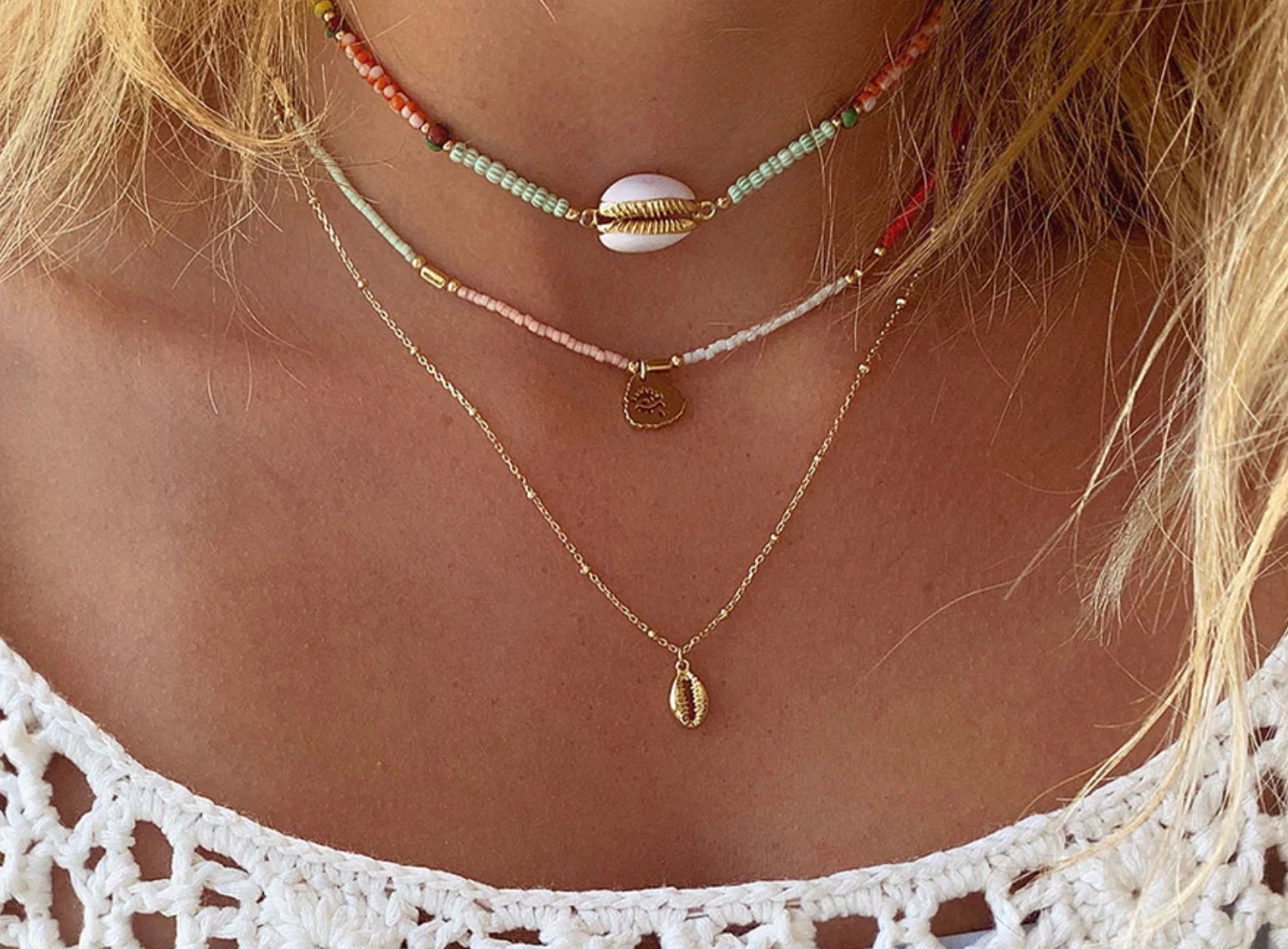 Boho Betty Bellini Sterling Silver Gold Shell Necklace