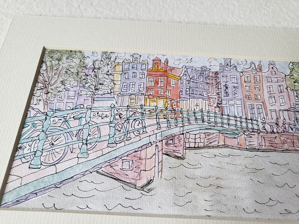 View of canal and buildings in Amsterdam