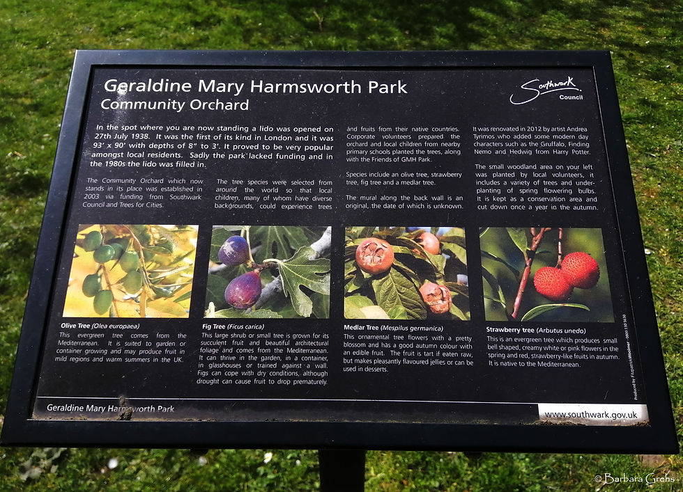 Information plaque Geraldine Mary Harmsworth Park