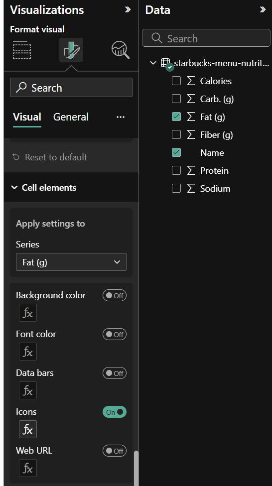 Adding icons in the visual