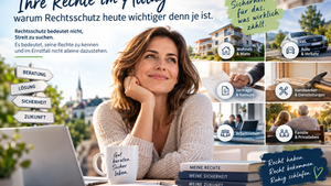 Rechtsschutz in Österreich: Frau bei der Beratung zu ihren Rechten im Alltag mit den Bereichen Wohnen und Miete, Auto und Verkehr, Verträge und Konsum, Handwerker und Dienstleistungen, Arbeitsleben sowie Familie und Privatleben.