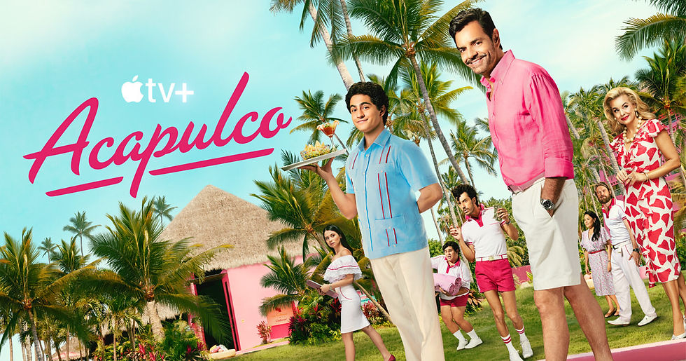 Poster for Acapulco Season 3, showcasing the evolving world of Las Colinas resort across its vibrant 1980s and present-day settings.