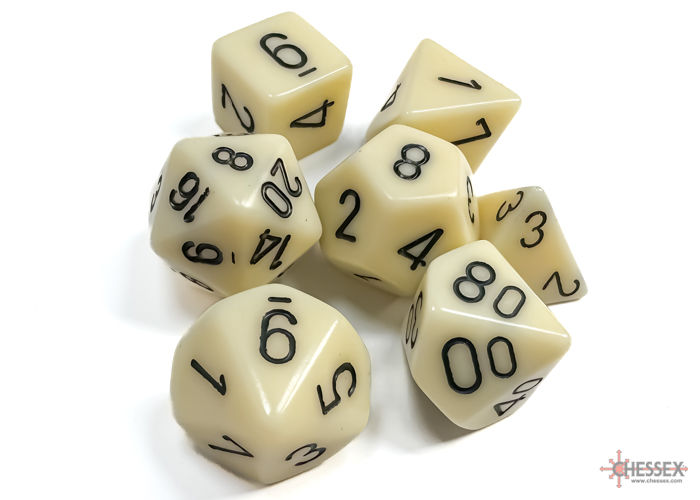 CHESSEX OPAQUE Ivory/Black POLYHEDRAL DICE SET