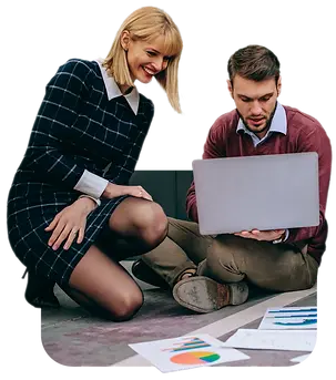 two people with laptop analyzing exported event data