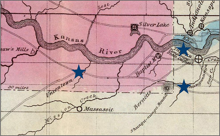 1856 map showing a portion of Shawnee County