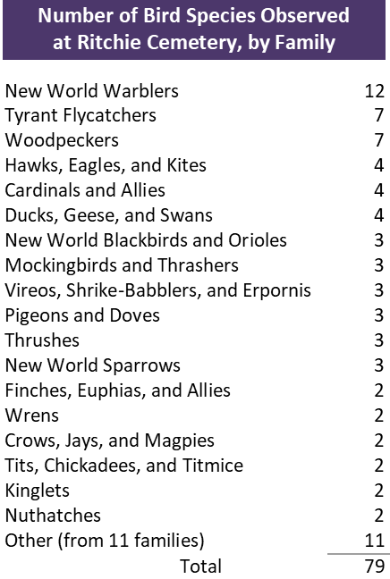 Number of bird species, by family