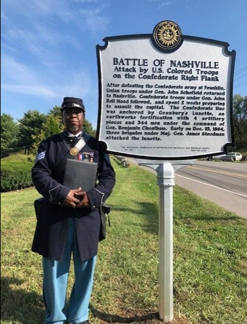 Gary Burke with Battle of Nashville historical marker