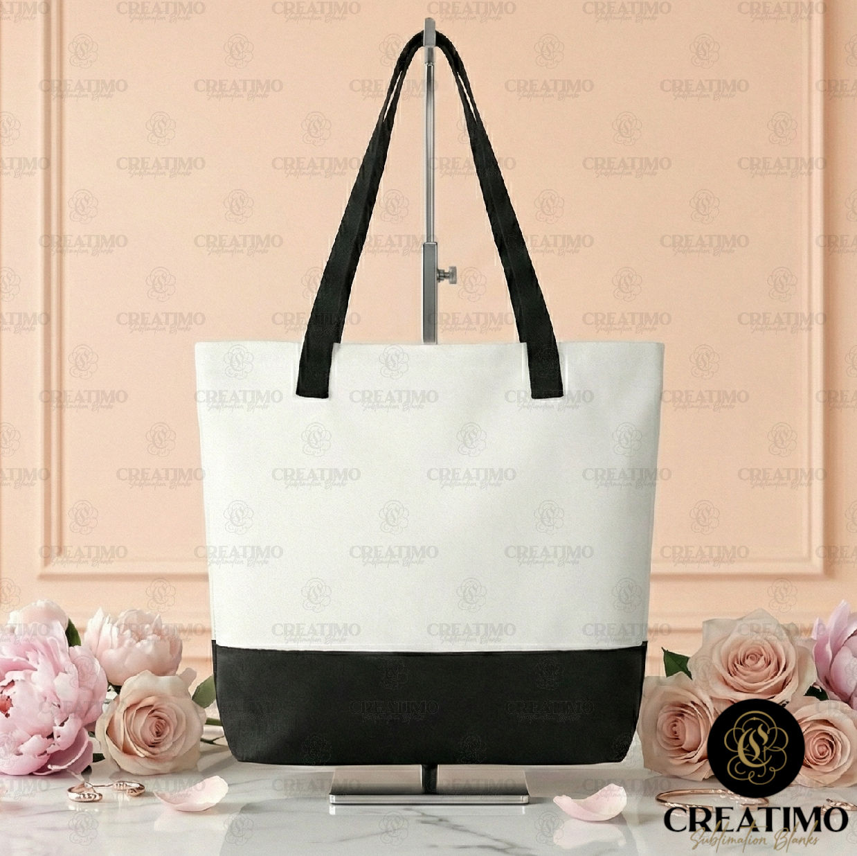 SUBLIMATION BLACK/WHITE LARGE LINEN TOTE BAG 53 x 40 cm