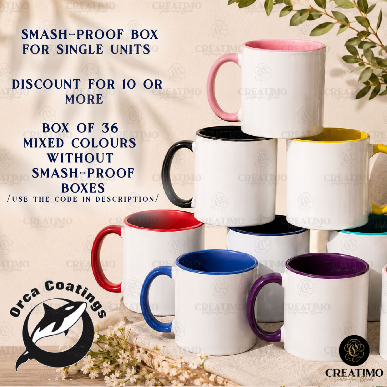 AAA Orca 11oz COLOURED CERAMIC MUG with SMASH PROOF BOX