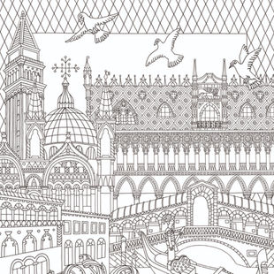 illustration architecturale graphique de Venise pour coloriage.