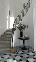 Carrara and Bardiglio Octagon tiles with Nero Dot in antique finish, residential project in Scottsdale, AZ