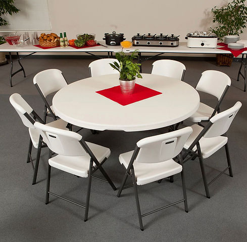 60” Round table with 6 Chairs-Granite White