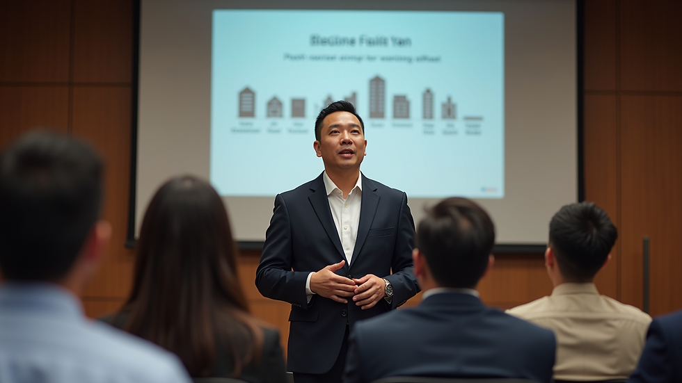 Eye-level view of Manny Nguyen discussing real estate strategies at a seminar