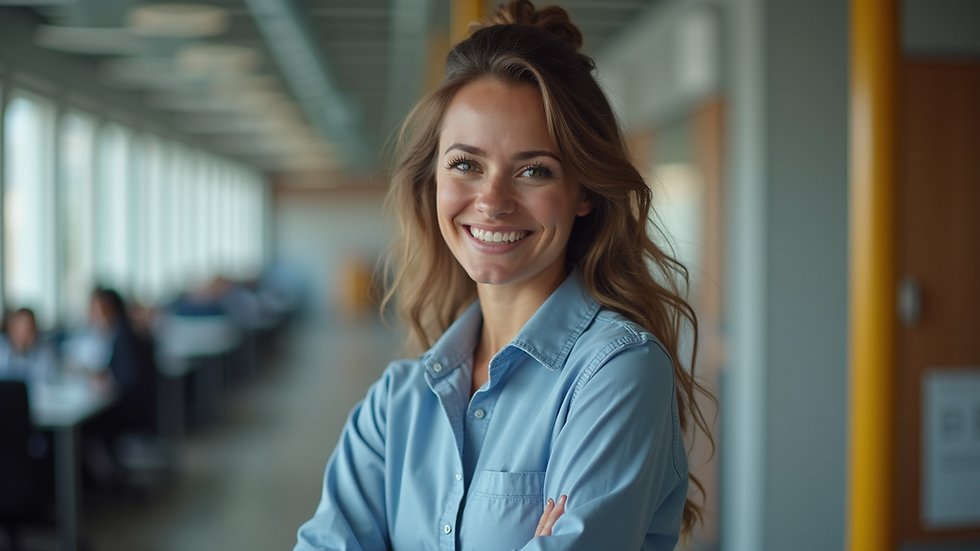 Eye-level view of a smiling team member from Allie And Manny Team