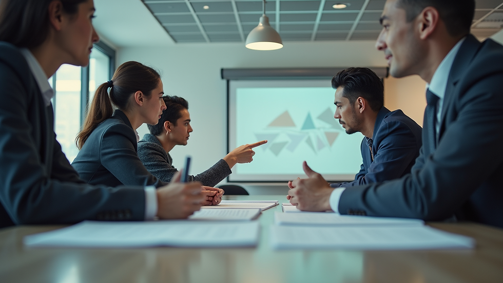 Vista a nivel de ojo de un equipo de trabajo colaborando en un tablero Kanban