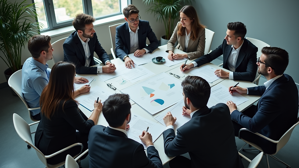High angle view of a business meeting discussing IT strategy