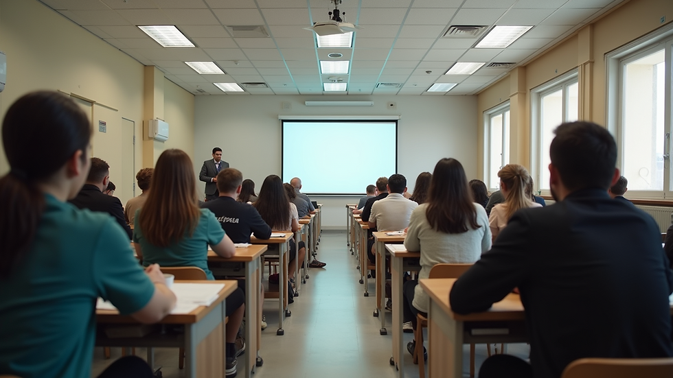 Vista panorámica de un aula de clases bilingüe con estudiantes participando activamente