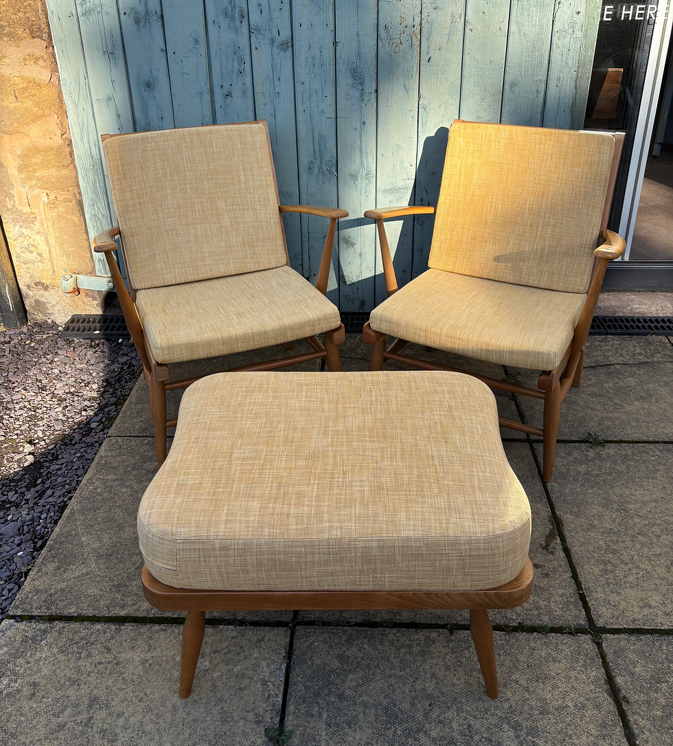 Set of Ercol Armchairs and Footstool