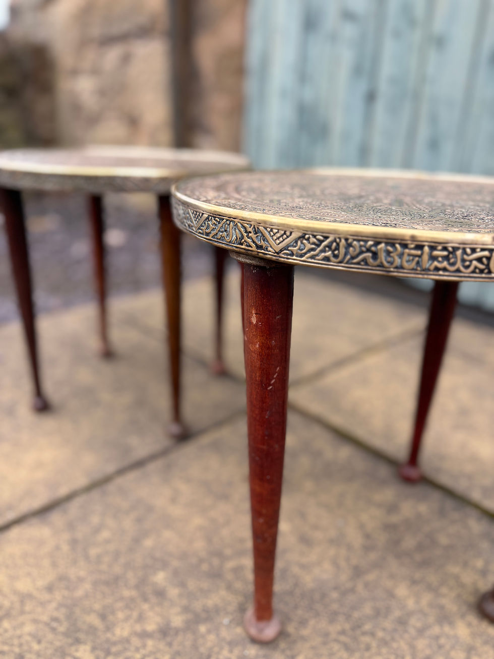 Thumbnail: Pair of Middle Eastern Brass-Topped Side Tables 