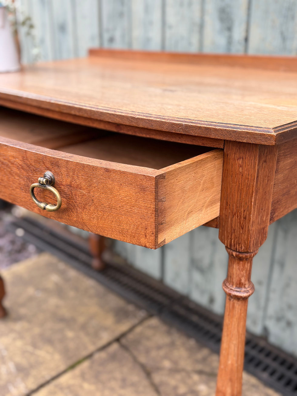 Thumbnail: Oak Arts & Crafts Bowed Console Table with Drawer