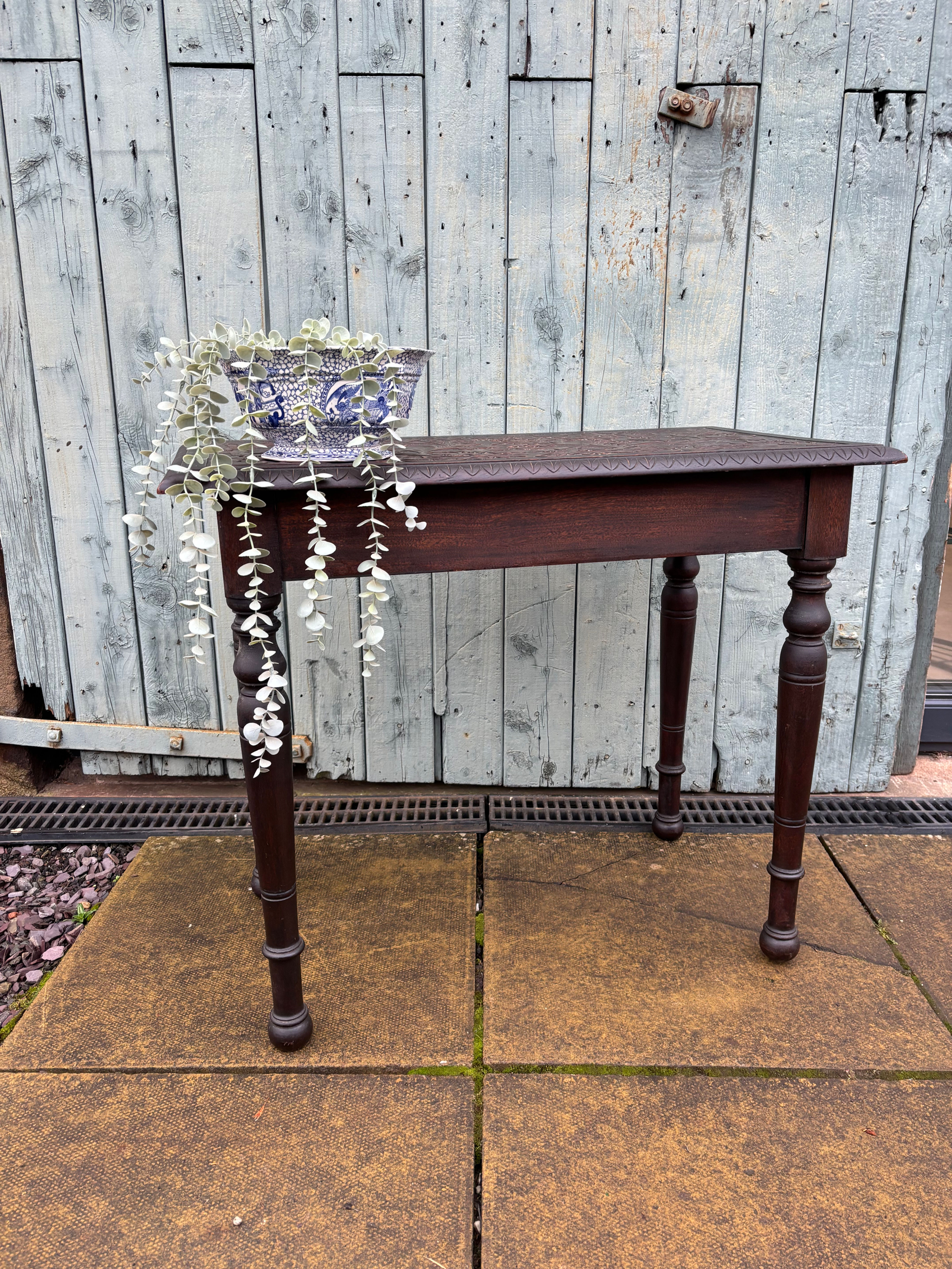 Arts & Crafts Oak Carved Table 