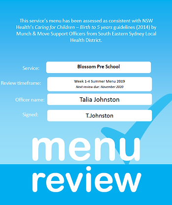 Blossom's menu
