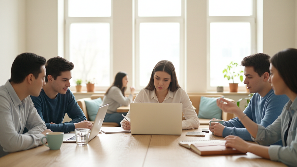 Eye-level view of a student writing a business plan on a laptop