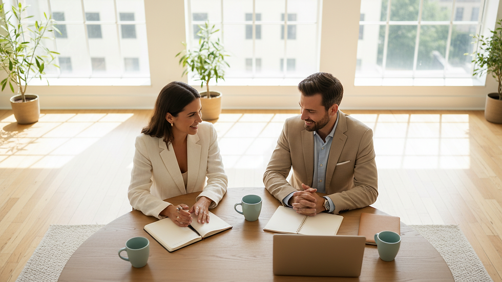 Vue en plongée d’une réunion entre un entrepreneur et un consultant
