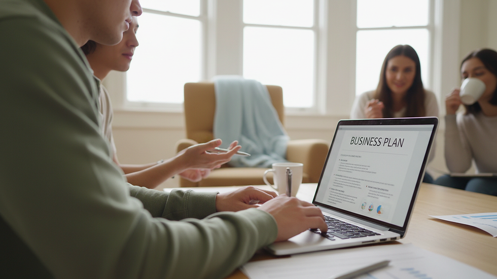 Vue rapprochée d’un étudiant écrivant un business plan sur un ordinateur portable