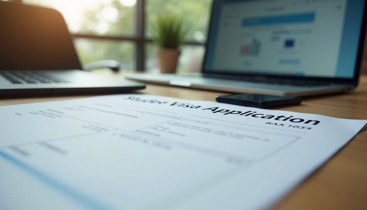 Vue en plongée d’un bureau avec documents administratifs et ordinateur portable