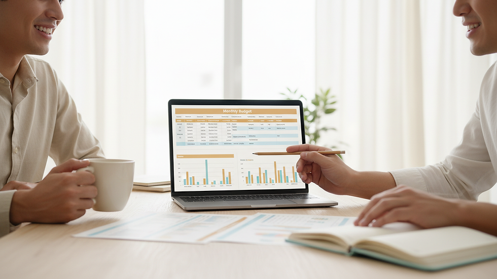 Close-up view of a monthly budget spreadsheet on a desk