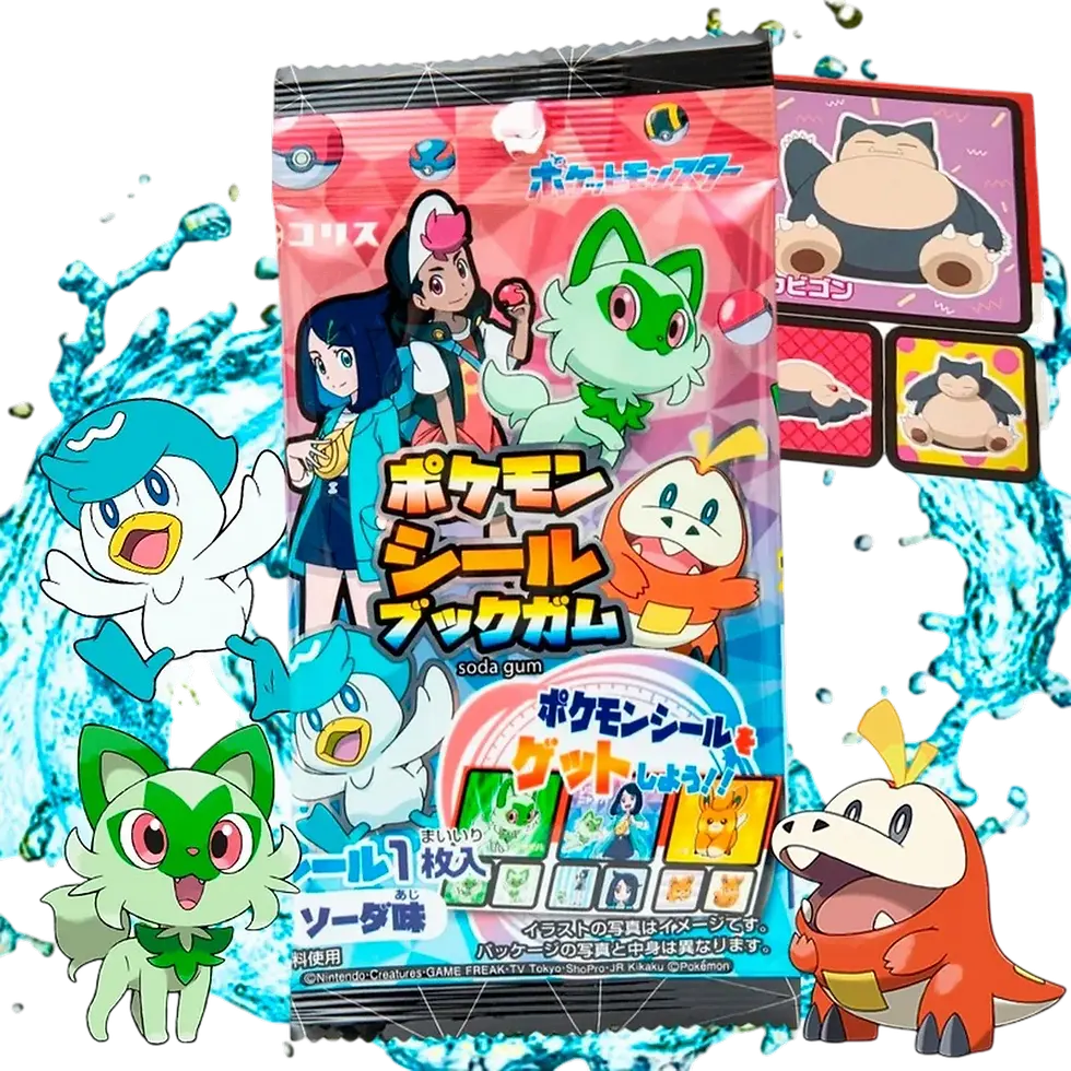 Sachet Coris Pokémon chewing-gum soda avec carnet stickers, Germignon et personnages Paldea, Japon