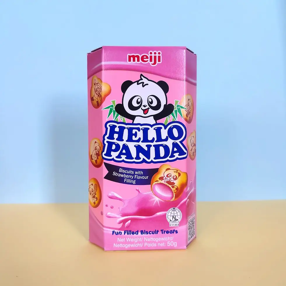 Boîte Hello Panda Meiji fraise 50g, biscuits fourrés fraise certifiés Halal