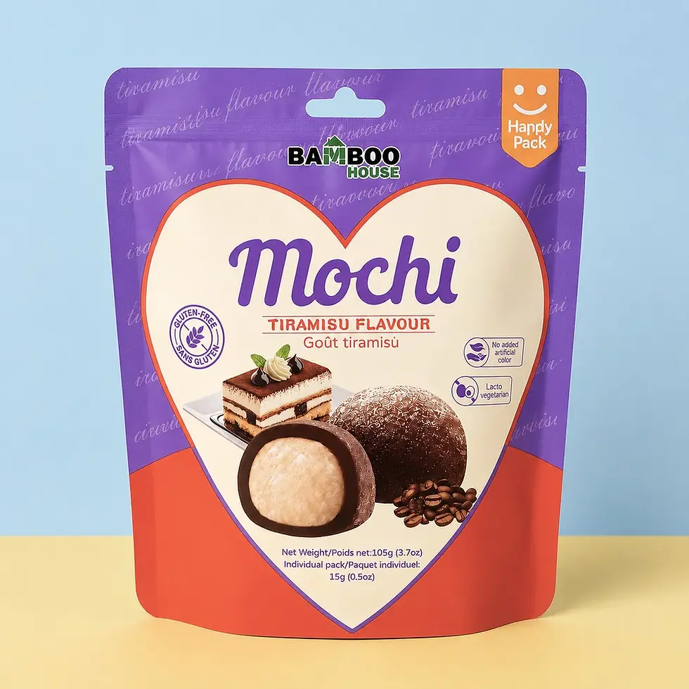 Sachet Bamboo House Mochi Tiramisu 105g, mochis sans gluten goût tiramisu café cacao