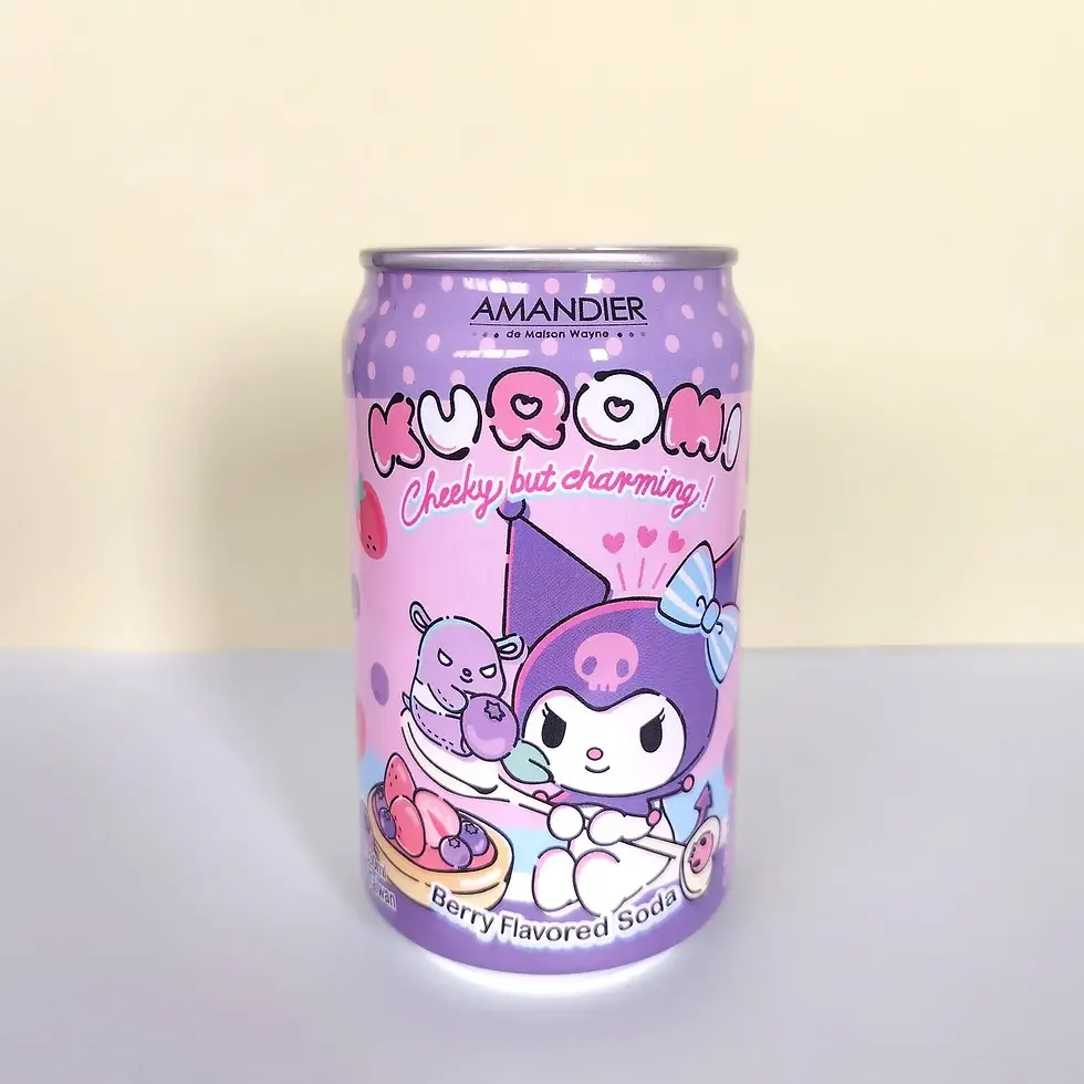 Canette Kuromi soda fruits des bois 330ml violet à pois "Cheeky but charming", licence Sanrio Taïwan