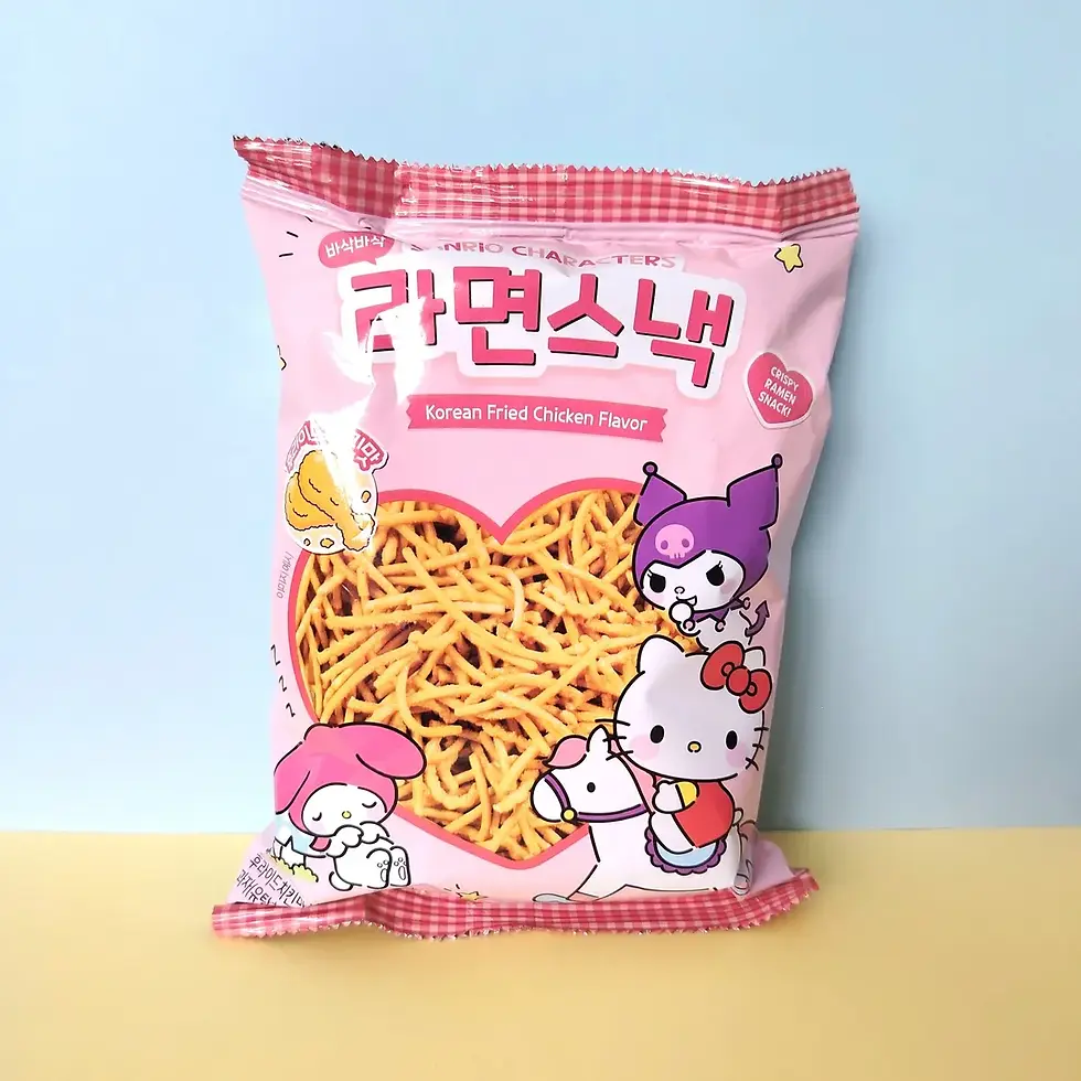 Sachet rose Sanrio Characters snack nouilles croustillantes poulet frit 92g, Hello Kitty My Melody Kuromi, Corée du Sud