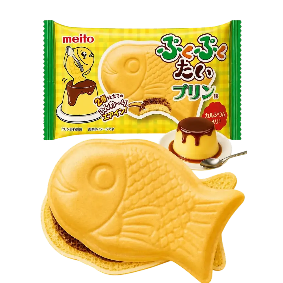 Paquet Meito Gaufrette Taiyaki Puku Puku Tai saveur pudding, snack japonais