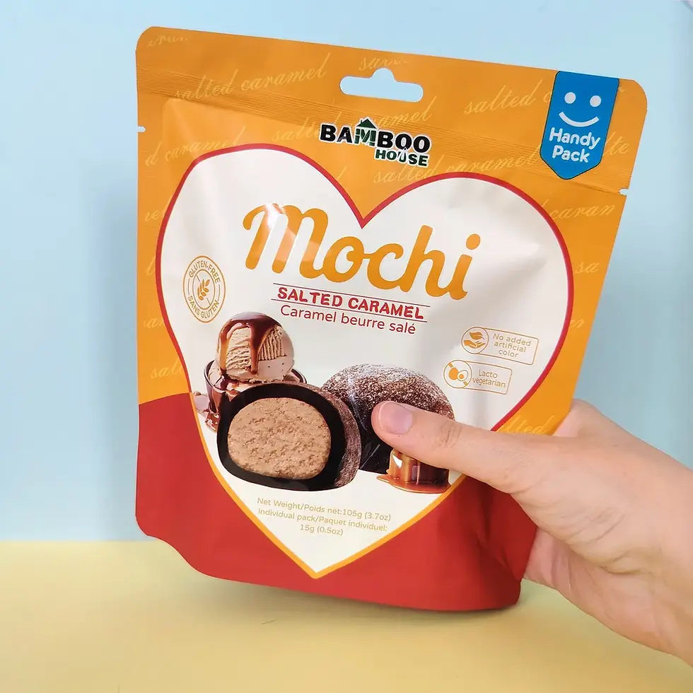 Sachet Bamboo House Mochi Caramel Beurre Salé 105g, mochis japonais sans gluten