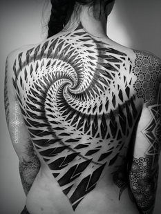 Desthex Artworks geometrical tattoo with unique fractal geometry spiral design