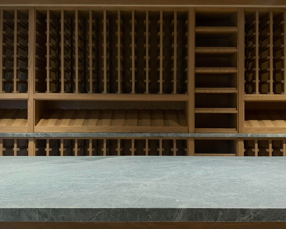 Wine cellar with soapstone counters
