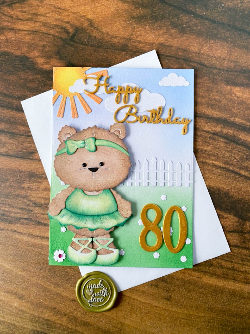 Cute 80th Teddy Bear Birthday Card, Gardening Birthday Greeting Card