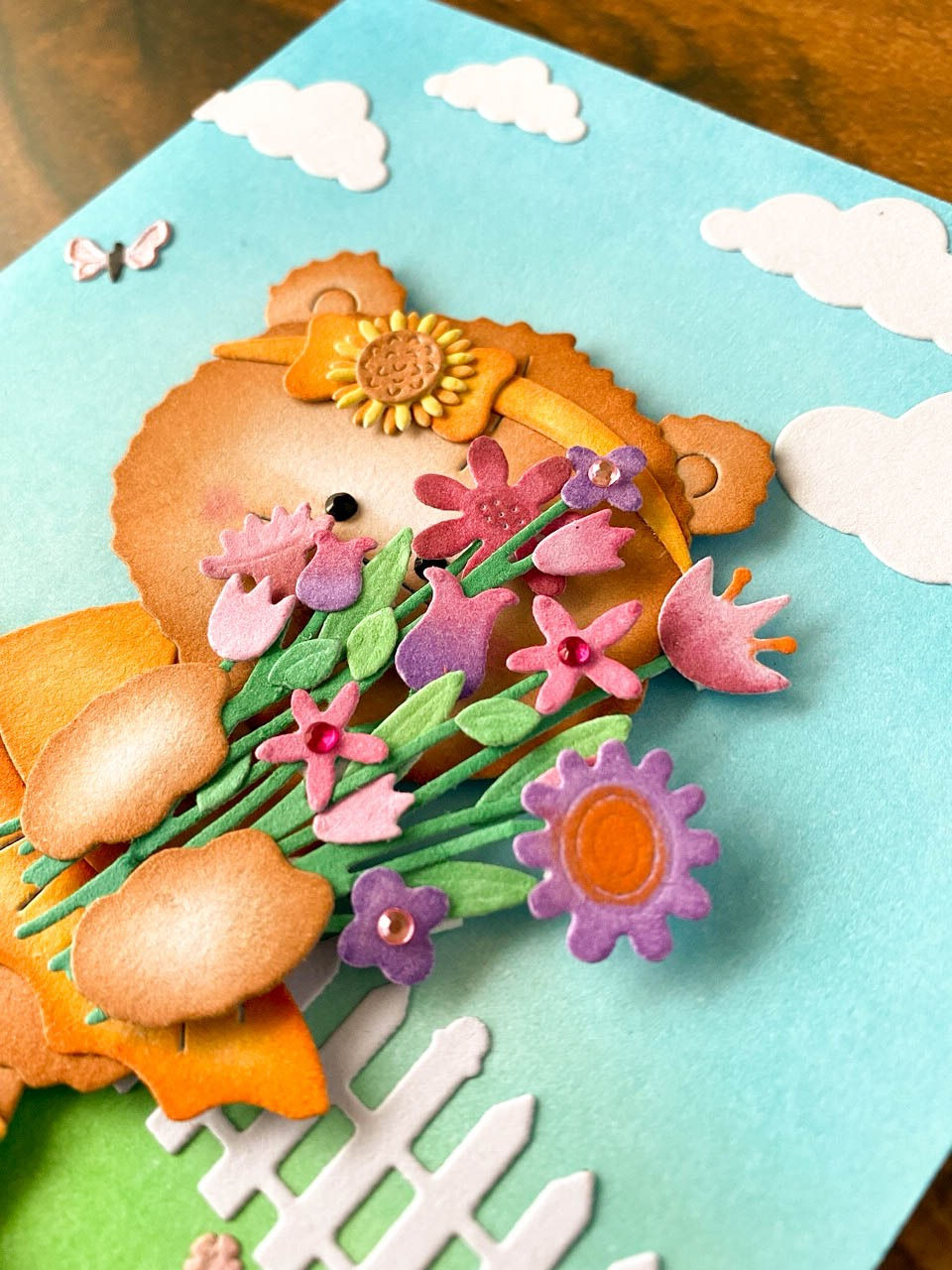Thumbnail: Cute Teddy Bear with Flowers Birthday Card,Teddy Bear Greeting Card