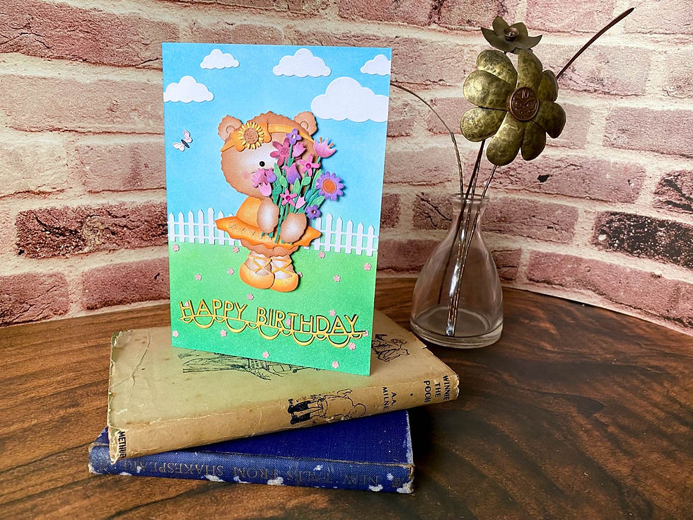 Thumbnail: Cute Teddy Bear with Flowers Birthday Card,Teddy Bear Greeting Card